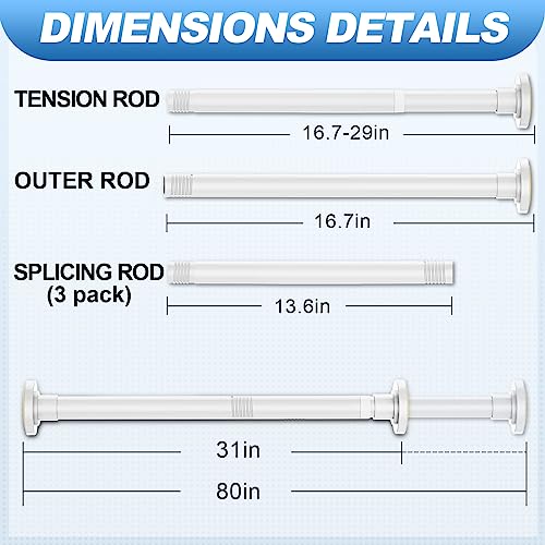 Image of CorkLatta White Shower Curtain Rod 31 to 80 Inch,1 Inch Diameter Adjustable Spring Tension Stainless Steel Telescoping Rod,Easy Install,No Rust