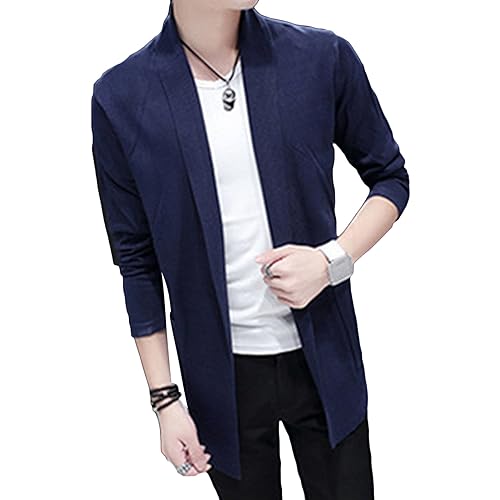 Men's Ruffle Shawl Collar Cardigan Long Sleeve Open Front Sweater Lightweight Long Length Drape Cape Overcoat