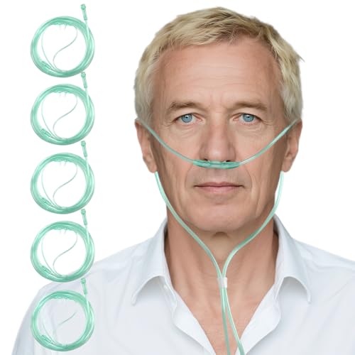 5 Pack Nasal Cannulas for Oxygen 6.6 Ft Cannula Nasal Tubing for Oxygen Standard Connector Green Tubing and Each Lndividual Packing
