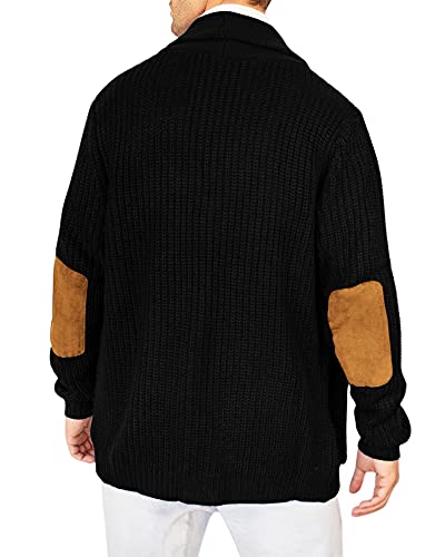 Esobo Men's Shawl Collar Cardigan Sweater Multi-Color Button Down Knitted Sweaters With Pockets Black #TOP2