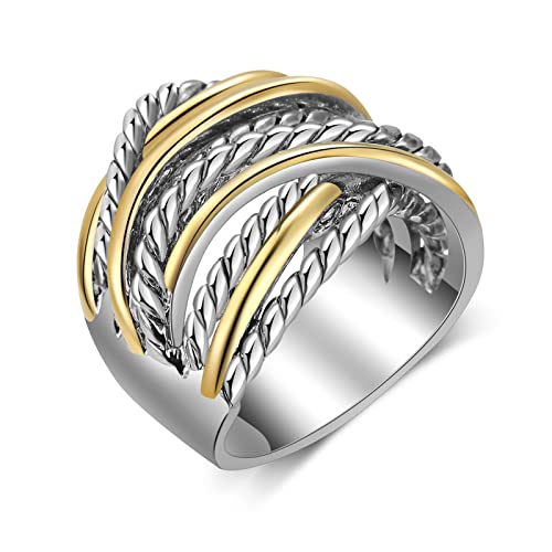 Aprilery Two-Tone Statement Rings Infinity Necklace Cocktail Wide Cable Design Rings And Pendant Necklace For Women And Girls #TOP1