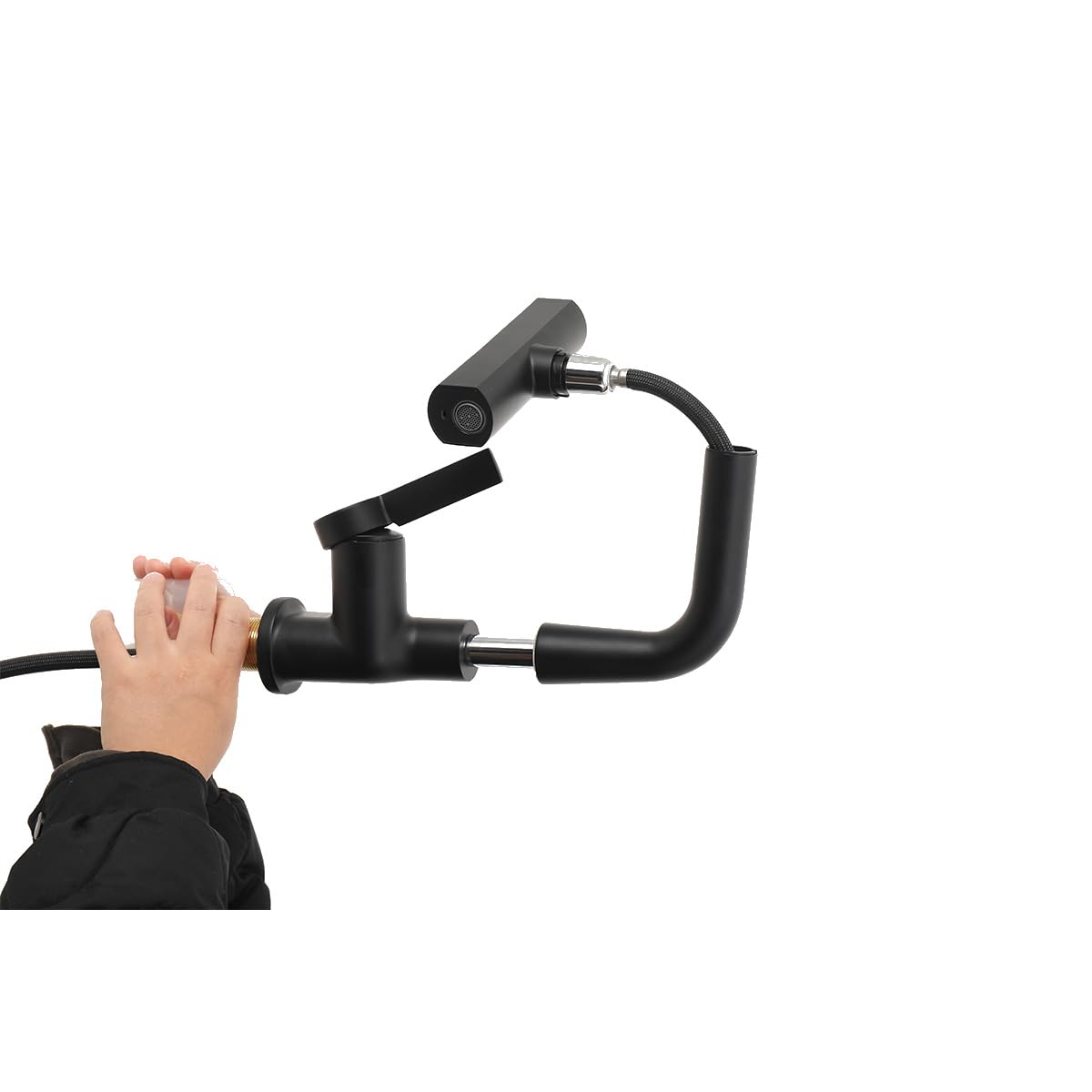 Wasserhahn Küche, Hochdruck Küchenarmatur, Armatur Küche mit Brause Ausziehbar, Mischbatterie Küche 360° Schwenkbar, Spültischarmatur Messing mit 60cm Schläuchen für Küchen Spüle