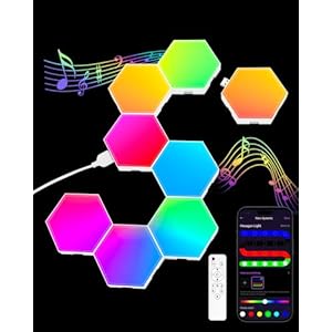 Hexagon LED Light Panels 8 Pack – RGB Wall Decor Lights with Music Sync, App & Remote – Modular Room Decor for Bedroom, Living Room, Gaming Setup, Gifts