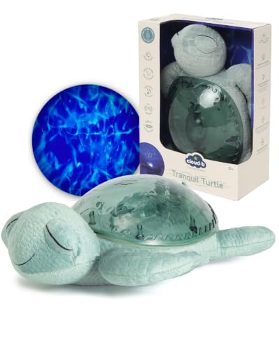 Cloud b Veilleuse projecteur océan avec 2 bruits blancs et 2 sons apaisants | Réglages réglables et arrêt automatique | Capteur de cri | Tissu recyclé | Tortue tranquille – Vert (rechargeable)