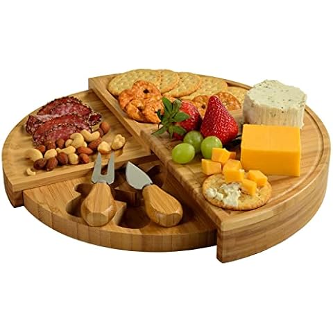 Picnic at Ascot Patented Bamboo Cheese Board/Charcuterie Serving Platter - Stores as a Compact Wedge- Opens to 13" Diameter - Designed & Quality Checked in USA Cover
