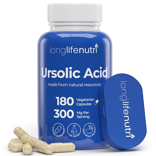 LongLifeNutri Ursolic Acid 300mg - Sourced from Rosemary Leaf Extract 180 Vegetarian Capsules Organic Supplement for Muscle Growth & Recovery 2-Month Supply Lab Tested GMP Certified Made in USA