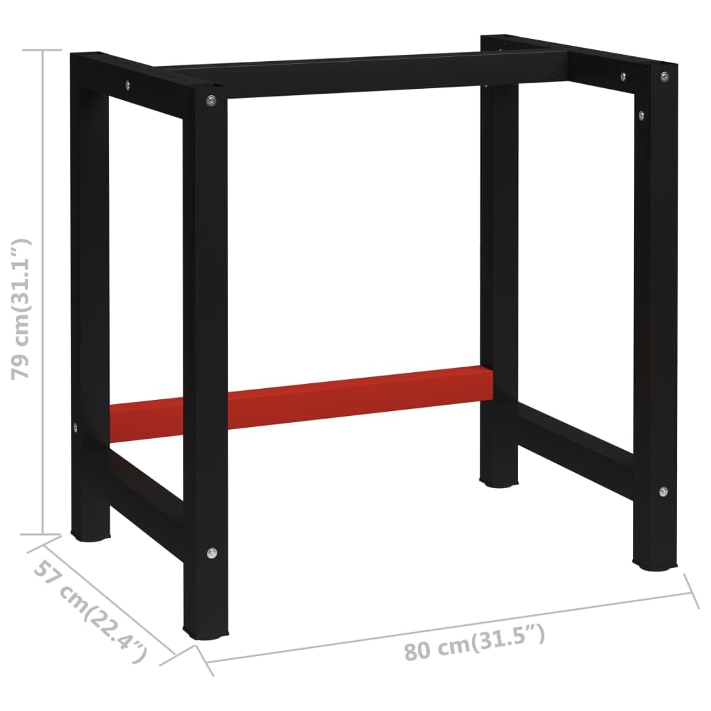 Generic Metalowa Rama Stołu Warsztatowego Czarno-czerwony stół Warsztatowy do Warsztatu Garażowego (80 X 57 X 79 cm) (80 x 57 x 79 cm)