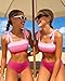 KANGKANG Girls Swimsuits Size 14-16 Pink Color Block Adjustable Straps 2 Piece Set Swimsuits for Teen Girl Bikini Size 15 Bathing Suits for Girls Size 16