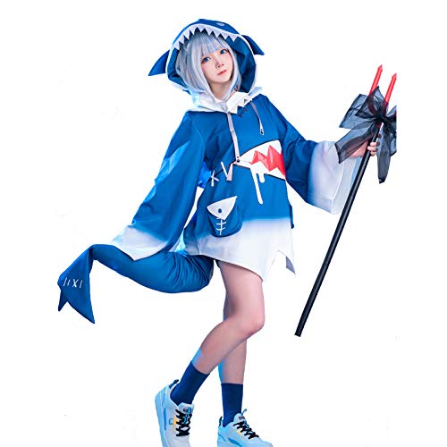 Nuoqi Gawr Gura Cosplay Costume Gawr Gura Shark Hoodie Jacket Gura Cosplay Hoodie with Fish Tail S/M