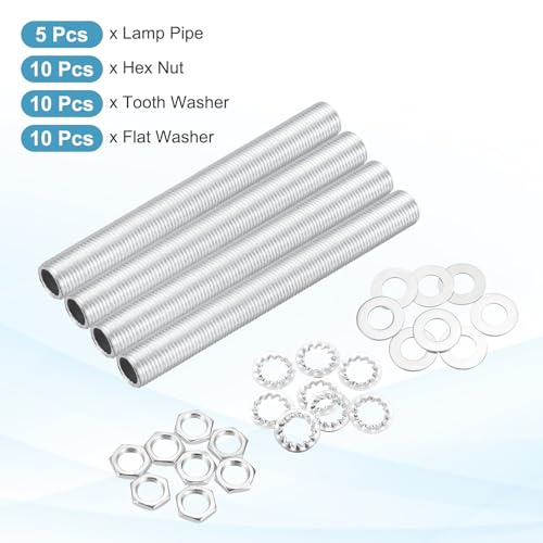 Image of MECCANIXITY 35Pcs 3.3 inch Lamp Pipe Kit with Nuts Washers 1 /8IP Thread Fasteners Assortment for Chandelier Ceiling Light Repair Assembly DIY Hardware