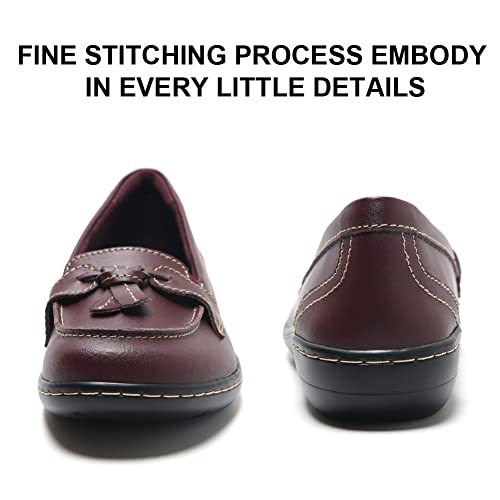 Image of Maichal Loafers for Women Slip On Comfort Leather Tassel Dress Shoes