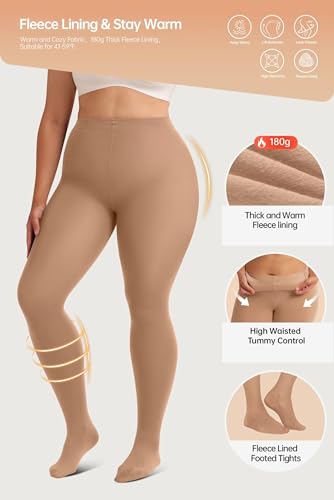 Vertvie Plus Size Fleece Lined Tights for Women Thermal Pantyhose Winter Warm Thick Tights High Waisted Opaque Leggings3