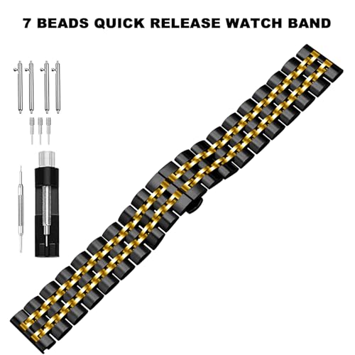 Juntan 7 Beads Quick Release Watch Band, 20mm 22mm Stainless Steel Watch Strap for Men Women, Adjustable Business Metal Watch Bracelet with Butterfly Clasp Multiple Colors - Image 3