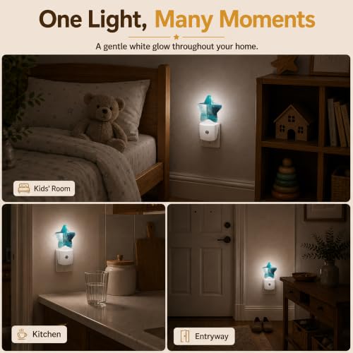 Image of Star Night Light Plug in, Blue Graffiti Dusk to Dawn Sensor Night Light, Soft Glow Lamp for Kids Bedroom Nursery Hallway Bathroom, Energy Saving Compact Design