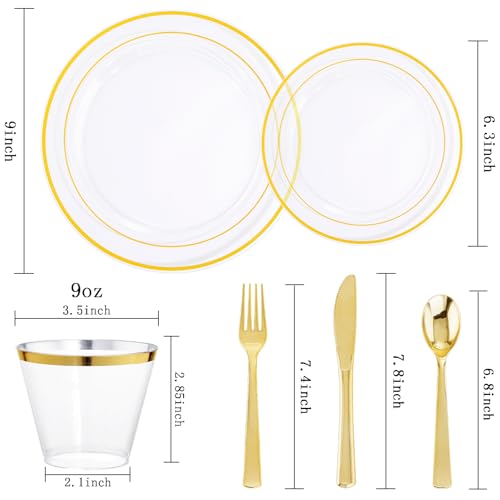 Clear Gold Dinnerware Set for 50 Guests