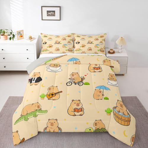 Homewish Lindo juego de edredón con estampado de conejillos de indias para cama de matrimonio – Bonito juego de ropa de cama de animales de mascota para niños y adolescentes, adorable juego de edredón