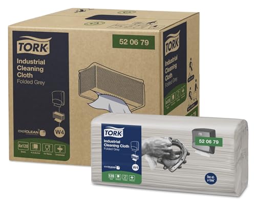 Tork Paño de Limpieza Industrial Gris W4, Suave y Flexible, 120 unidades, 520679