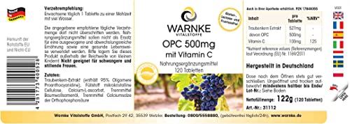 OPC 500 mg - 120 Tabletten Traubenkern-Extrakt mit gepuffertem Vitamin C, hochdosiert, vegan | Warnke Vitalstoffe - Deutsche Apothekenqualität