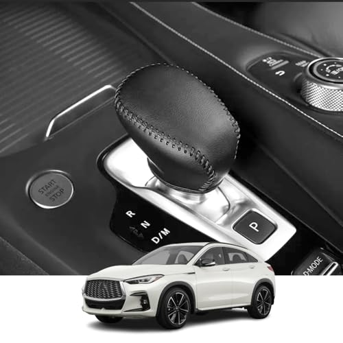 Kakash Custom Interior Accessories for Infiniti QX50 2019 2020 2021 2022 2023 2024 QX55 Leather Automatic Gear Shift Knob Cover,Transimission Boots Shift Lever Leather Sheath(Black Stitches)
