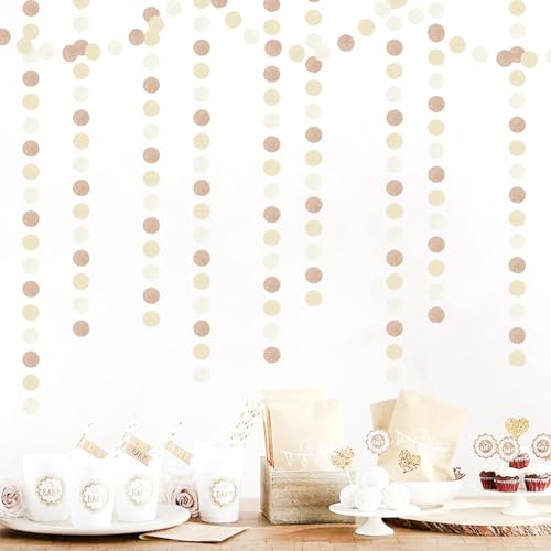 Image of Boho Champagne-Gold Party-Decorations Streamers-Garland - 52ft Fall Rustic Birthday Hanging Paper Banner,Autumn Baby Bridal Showe Neutral Wedding Bachelorette Decor Hugfond