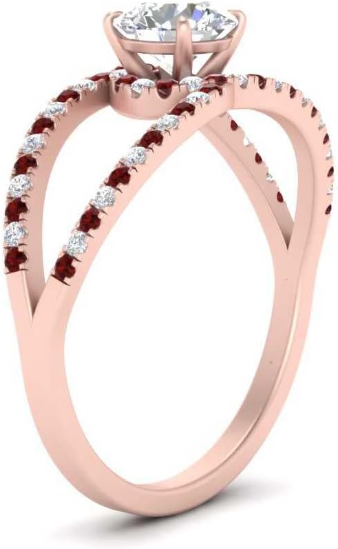 Choose Your Gemstone Round Wide Split Halo Diamond CZ Ring Rose Gold Plated Round Shape Side Stone Engagement Rings Minimal Modern Design Birthday Gift Wedding Gift US Size 4 to 12
