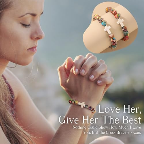 Stocking Stuffers for Women, Christian Gifts for Women Cross Bracelets Imperial Nature Stone Bead Bracelet Confirmation Baptism Gifts for Teen Girls Christmas Religious Gift Cathlic Faith Jewelry2
