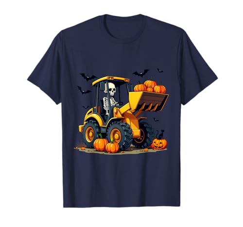 This funny design features a skeleton driving a loader, hauling pumpkins for a spooky Halloween vibe. Perfect for construction enthusiasts, Halloween lovers, and anyone who enjoys fall festivities with a touch of humor, including a sneaky black cat