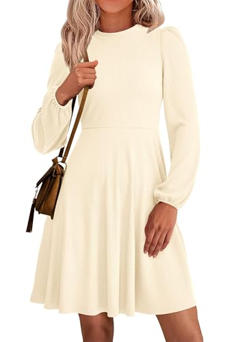 Image of PRETTYGARDEN Womens Long Sleeve Mini Dress 2026 Fall Trendy Crewneck Ribbed Knit Soft A Line Flowy Summer Formal Dresses