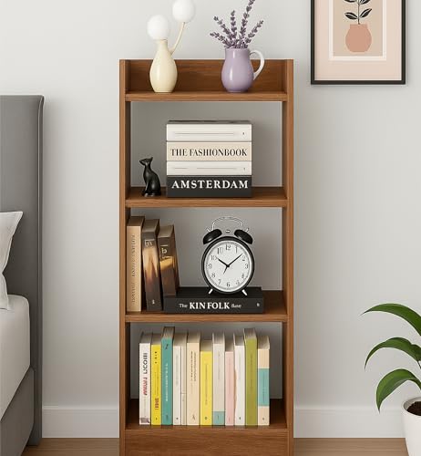 Image of Enigmatic Woodworks Wooden Open Bookshelf Multipurpose for Home Rack Showcase Organizer for Living Room I Study Room I 4-Tier I Finish-Suede DIY (Walnut) 33 * 24 * 90 CM
