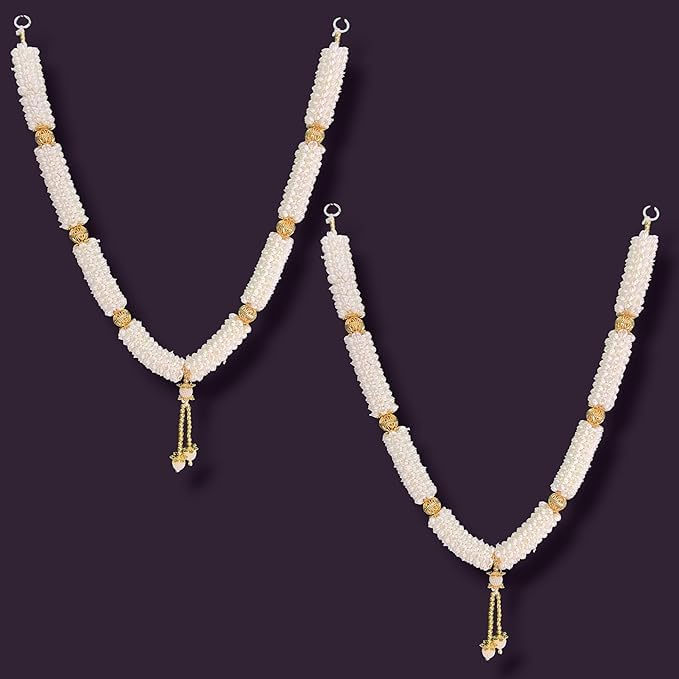 Image of iHandikart Artificial Garland for God Idols & Home Decor, Pack of 2 White Flower Mala for Temple, Pooja, Festivals & Wedding Decoration Size (29 Inch)