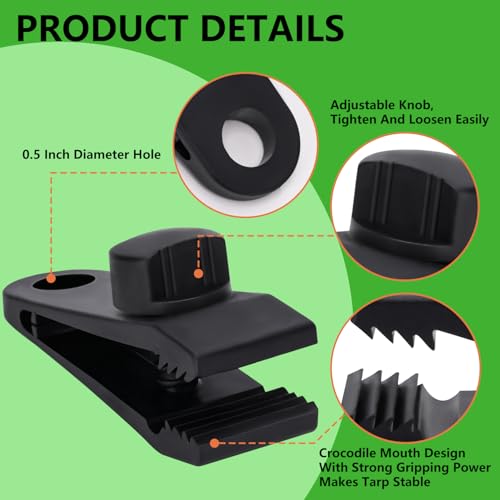 Sudopru Heavy Duty Tarp Clips, 20 Pack Tarp Clamps, Shark Tent Fasteners, Pool Awning Cover Bungee Cord Clip, Car Cover Clamp