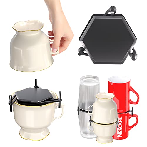 Techextra - Organizador para 6 tazas de café, apilable para tazas, vasos y vasos en armarios y despensas, color negro Cover