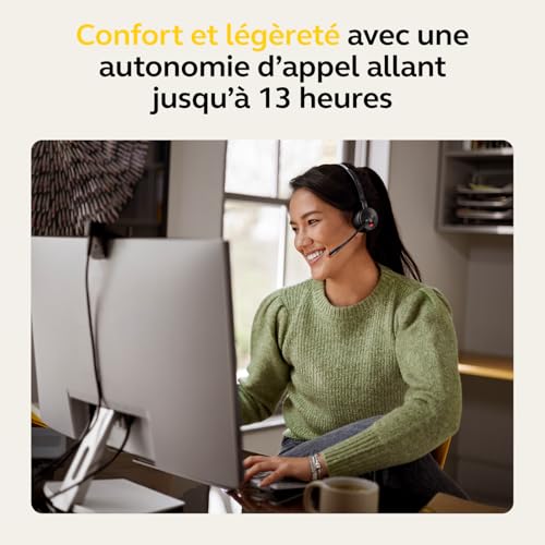 Jabra Engage 55 - Micro-casque mono sans fil avec adaptateur DECT USB-A Link 400, Microphone à réduction de bruit, Portée étendue et protection auditive - Certifié MS Teams - Noir
