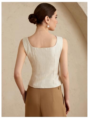 Women's Square Neck Button Down Blouse Sleeveless Split Hem Business Casual Vest Top2