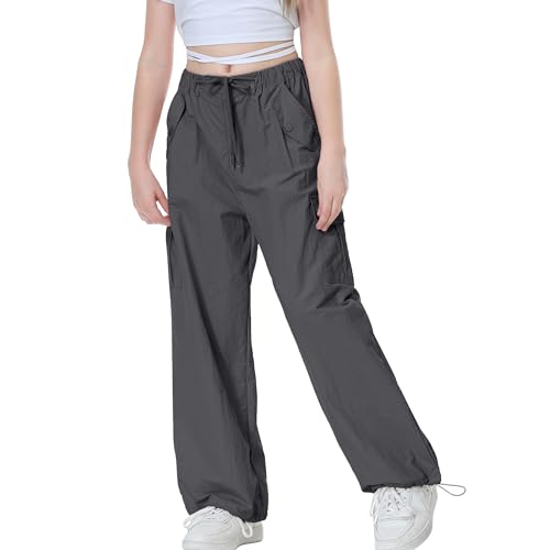 Image of Rolanko Parachute Pants for Girls Y2K Cargo Trousers with Pockets Harajuku Jogger Pants Kids 4-14 Years