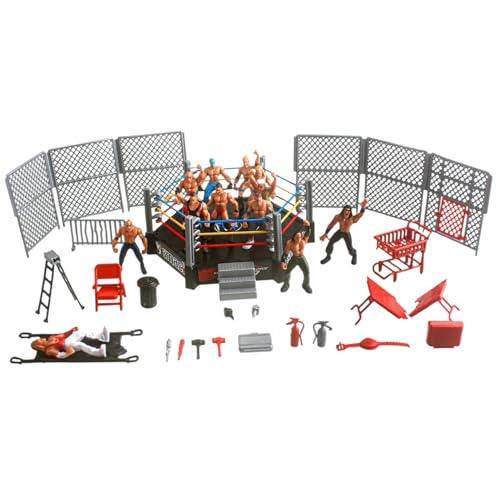 Tsawntd Wrestling-Spielzeug, lustiger Wrestling-Ring aus Kunststoff mit realistischen Actionfiguren und Zubehör. Wrestler-Spielzeug für Kinder, Erwachsene, Spielsets