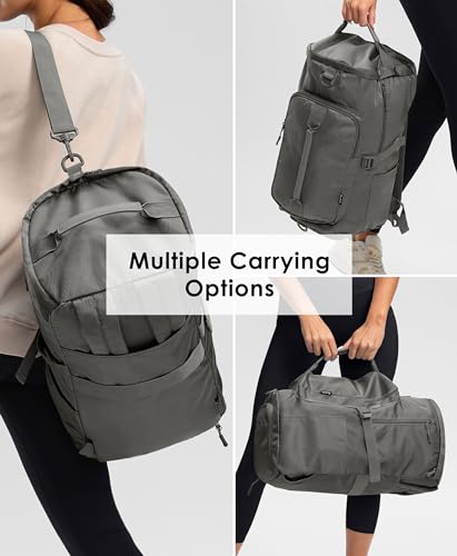 Image of Gym Bag for Women with Shoe Compartment and Wet Pocket Convertible Gym Backpack workout Duffel Bag Multiple Pockets 30L, Dark Grey, 2.9 liters, Modern