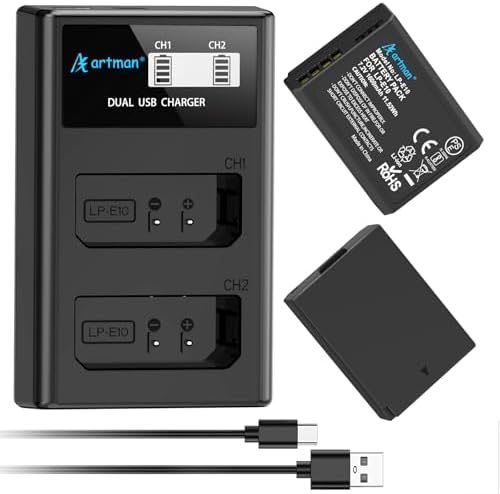 Caricabatterie USB Slim Per Canon LP-E10 - Compatibile Con EOS 1100D, 1200D, 1300D, Rebel T3/T5/T6/T7