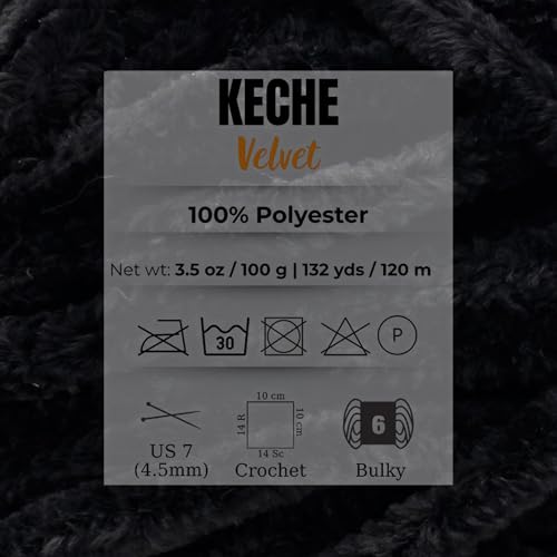 Image of Keche Velvet Yarn for Crocheting, Soft Chenille Bulky Baby Blanket Amigurumi Yarn 3x100 gr (3x132 yds) (3- Skeins) - Black