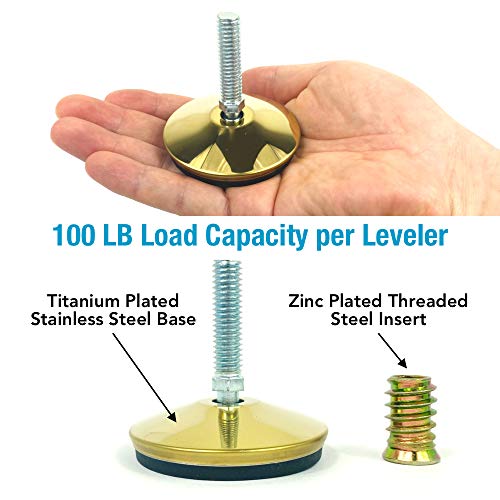 Unwiredd 2023 New Swivel Furniture Leg Levelers - Adjustable Leveling Feet Glide For Tables Chairs Cabinets Workbench Shelving Rack - 2.4" Dia. Base, 3/8"-16 Thread (D60, Brass Finish, 4 Pack) #TOP2