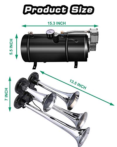 Carfka Air Horn for Truck Boats Car, 150DB Super Loud Train Horns Kit with 120 PSI Air Compressor, 4 Trumpets Horn, Silver, Vans,Tractors,Trains,Camper, RV’s, Off Road Vehicles