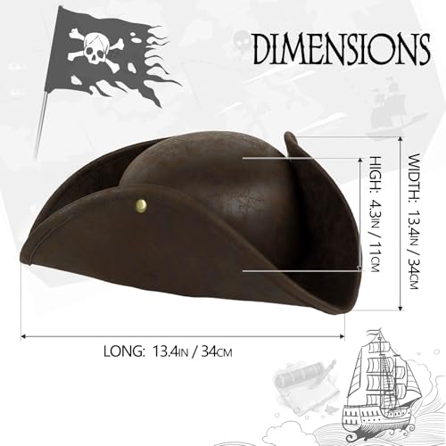 Image of HOMELEX Pirate Tricorn Hat for Adults Halloween Costume | Adult pirate tricorn hat in black, brown, or gold for Halloween, colonial costumes, parties, stage, and photos.