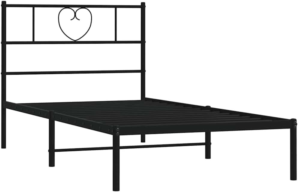 vidaXL Twin Metal Bed Frame with Headboard and Stable Slats, Under Bed Storage Space, Sturdy Steel Construction and Easy Assembly, Minimalist Style, Black, 12'' High, Without Mattress