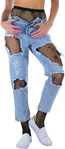 Image of ToBeInStyle Women's Single Floral Lace Fishnet Tights Footless & Stirrup Design