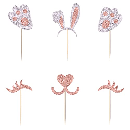 Kaoenla Happy Easter Cake Topper-Glitterfor Easter Day Theme Party、 Baby Shower、Kids Happy Birthday、Rabbit Cake Pick Bunny Ear Cake Decorations (Bunny Paper Cups) #TOP3
