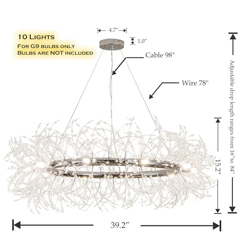 Macarena D39CR1201 Modern Crystal Silver Chandeliers,Chrome Dining Room Chandelier Light Fixture Round,Large Living Room Chandelier,Crystal Ceiling Light Fixture Pendant Hanging thumb #1