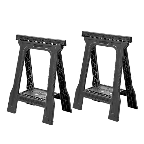 ZYJOYY Saw Horses 2 Pack Folding Heavy Duty , 1000 LBS Total Load Capacity, Folding Sawhorse,Built-In Tool Tray & Cord Hooks, Metal Folding Saw horse for Woodworking