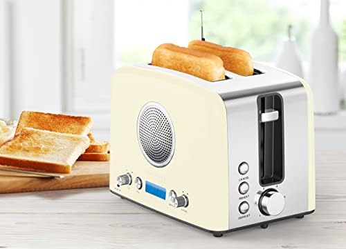 SMART Retro Radio & 2 Slice Toaster (Ivory Cream) Bundle with Free Mini Grater
