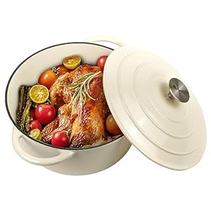 Gacuray 6Qt Enameled Cast Iron Dutch Oven Pot with Lidnd Dual Handles Heavy Duty Non-Stick Cream White