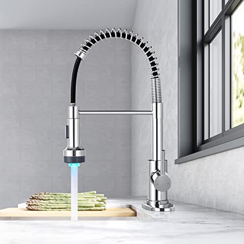 Hgn Modern Kitchen Faucet With Led Sprayer,Pull Down Sprayer Single Handle Spring Kitchen Sink Faucet,Chrome #TOP4